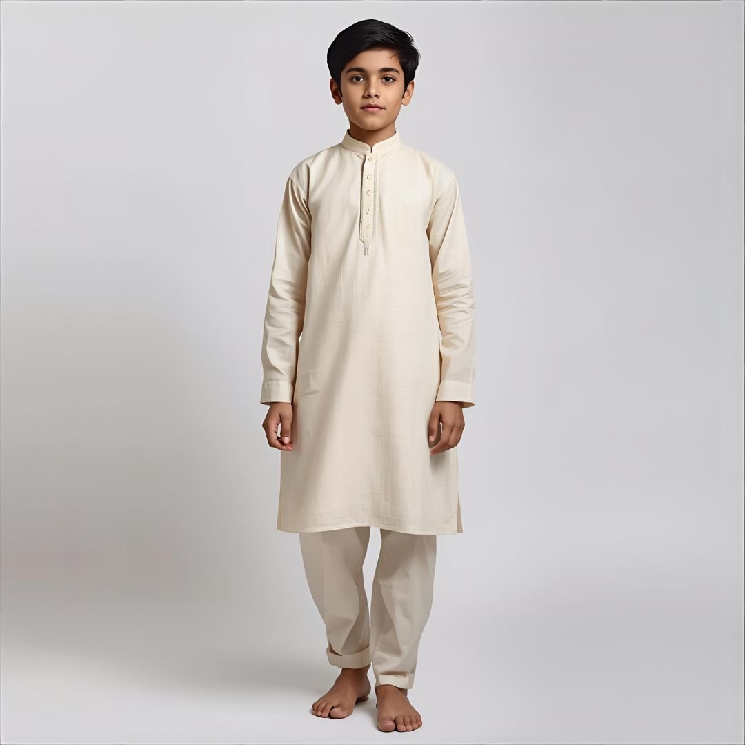 7i5hgmf Solid Color Boy Cotton Panjabi - Image 1