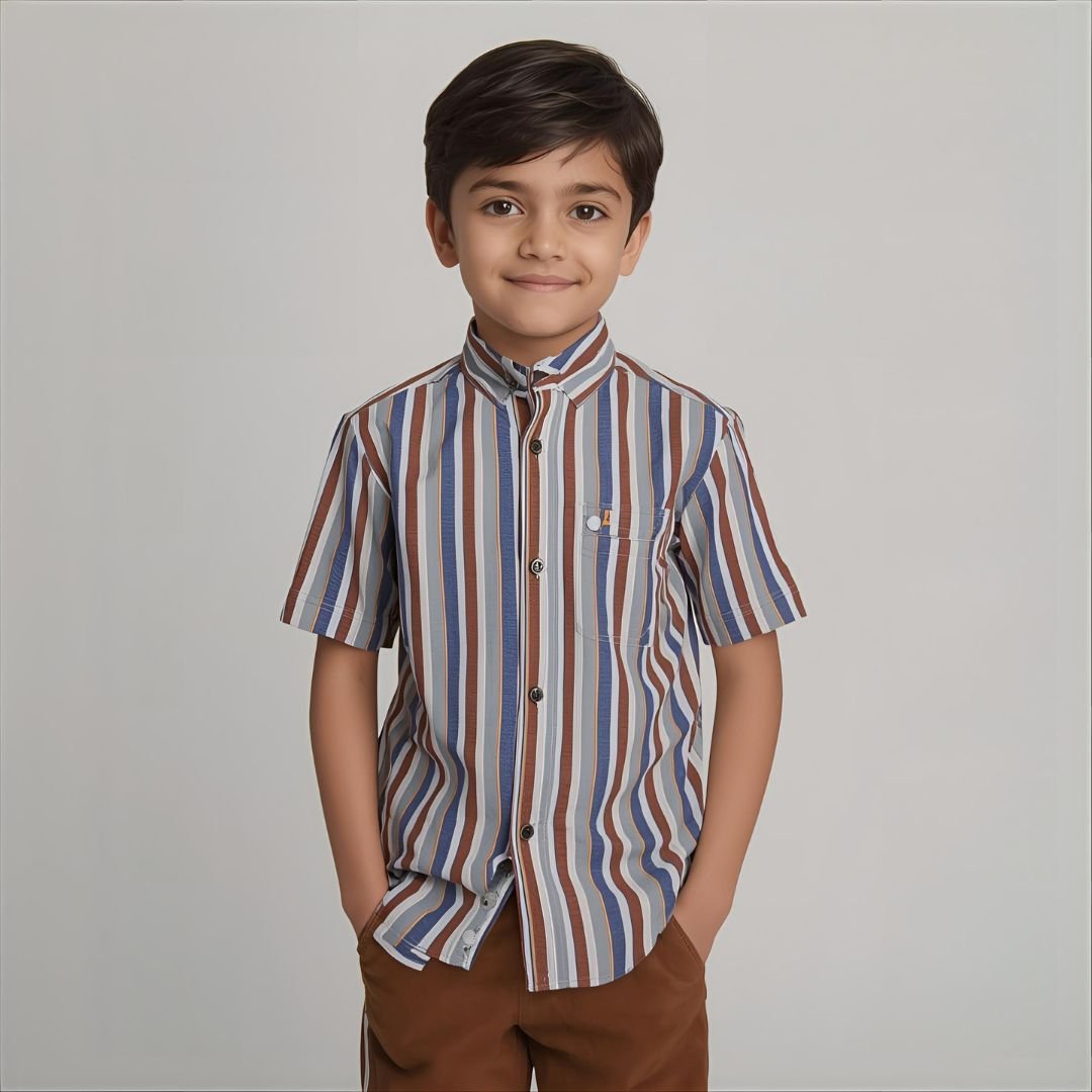 fergf 4-7 Years Clothes Set for Kids Baby Boy Handsome Striped Short Sleeves Shirt+Solid Shorts - Image 1