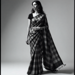 Dhupiyan Black and White Check Saree for Women - 12 Hat Traditional Wear