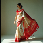 Afsan Print Half Silk Tangail Saree - White and Red color - 12 hat saree - Fashionable and Comfortable wear