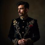 Fashion Ethnic vaulb Groom Sherwani set in Balck